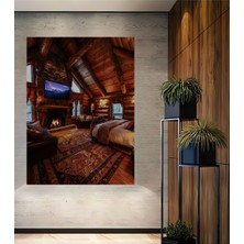 Teona Ahşap Şömine Başında Sıcak Kış Evresi Ahşap Dekoratif Ev,Antre,Salon,Ofis,Mutfak,Yatak Odası Tablo