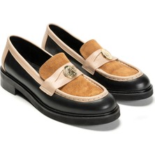 Emienza Hera Vegan Deri Altın Broşlu Bant Detaylı Kalın Taban Bayan Loafer