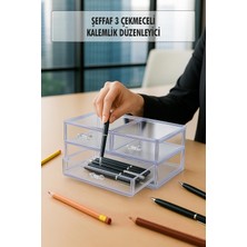 Skygo Şeffaf 3 Çekmeceli Kalemlik Düzenleyici Organizer 14×24×10 cm