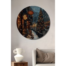 Teona Ahşap Paris Sokakları Yağlı Boya Görünümlü Tablo Yuvarlak Duvar Tablosu