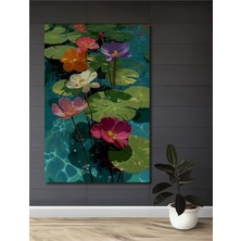 Teona Ahşap Suluboya Görünümlü Renkli Lotus Çiçekleri Ahşap Dekoratif Ev,antre,salon,ofis,mutfak Tablo
