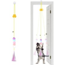 Zaya Home Buffer® Kendiliğinden Yapışkanlı Uzun Ipli Tüylü Zilli Peluş Kedi Oyun Oltası Kedi Oyuncağı