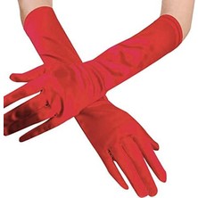 ForWhat Büro Ev Ofis Gösteri Kostümü Için 40CM Kırmızı Dirsek Boy Uzun Kumaş Eldiven