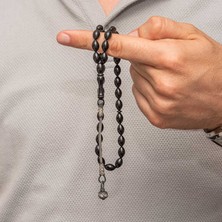 Gumush Gümüş Kazaz Püsküllü Siyah Sıkma Kehribar Tesbih