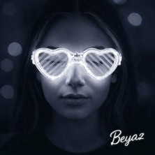 Marsilyan Beyaz LED Işıklı Kalp Gözlük – 3 Modlu Parti - Glow Gözlüğü (4887)