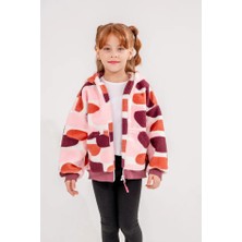 Eray Kids Kız Çocuk Renkli Desenli Fermuarlı Kapüşonlu Peluş Polar Ceket