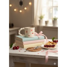 Palto Tasarım Çiçek Tasarımlı Örgü Sap Kupa  - Hediye Seramik Kupa