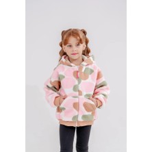 Eray Kids Kız Çocuk Renkli Desenli Fermuarlı Kapüşonlu Peluş Polar Ceket