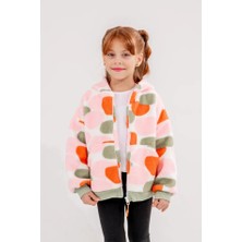 Eray Kids Kız Çocuk Renkli Desenli Fermuarlı Kapüşonlu Peluş Polar Ceket