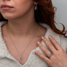 Gumush Gümüş Mor Zirkon Taşlı Damla Kadın Set