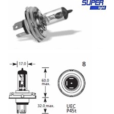 Marsilyan Super Light H4 Halojen Far Ampülü 12 Volt 100/90 Watt
