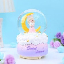 Mayf Pilli Işıklı Müzikli Kar Küresi–hilal Ay Önünde Prenses Figürlü Eğlenceli Masaüstü Biblo, LED Aydınlatmalı Dekoratif Hediyelik Kar Küresi (5332)