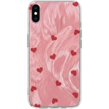 Apple iPhone Xs Max Uyumlu Kılıf Zebana Pink Heart Silikon Kılıf Kırmızı