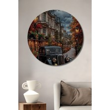 Teona Ahşap Büyülü Paris Sokakları Yağlı Boya Görünümlü Ahşap Dekoratif Tablo Yuvarlak Duvar Tablosu
