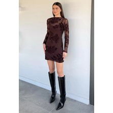 Gülseli Kadın Iç Astarlı Likralı Floglu Tül Elbise P-00020213