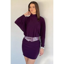 Gülseli Yarasa Kol Kemerli Elbise P-00019765