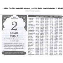 2026 Yılı 365 Yapraklı Erkam Takvimi Namaz Vakitleri Diyanet Uyumlu 2. Bölgedir Arka Kartonsuzdur