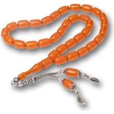 Gumush Gümüş Püsküllü Turuncu Kapsül Kesim Sıkma Kehribar Tesbih