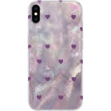 Apple iPhone Xs Max Uyumlu Kılıf Zebana Pink Heart Silikon Kılıf Lila