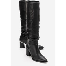 Luvi 120 Siyah Cilt Körüklü Kadın Kalın Topuklu Çizme