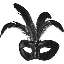 MUHTELİFİÇGİYİM Siyah Renk Rugan Kaplama Siyah Tüylü Parti Maskesi 18X20 cm