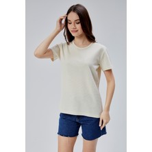 Moon Cover Mooncover Kadın T-Shirt Dokulu Basic – Bej