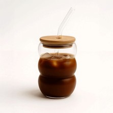 Erkugo Bubble Borosilikat Cam Bardak – Isıya Dayanıklı 600 ml - Bambu Kapaklı