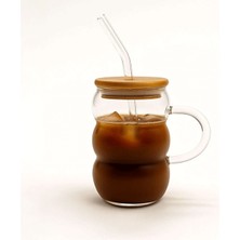 Erkugo Bubble Kulplu Borosilikat Cam Bardak – Isıya Dayanıklı 600 ml - Bambu Kapaklı