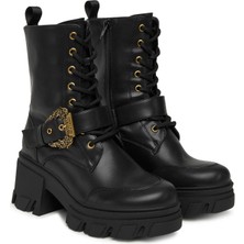 Versace Kadın Gold Toka Detaylı Kalın Tabanlı Bağcıklı Bot - Siyah