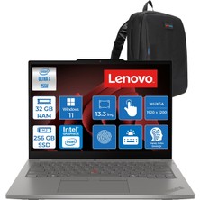 Lenovo Thinkpad L13 2-In-1 Gen6 Intel Core Ultra 7 255U 32 GB 256GB SSD Windows 11 Pro 13.3" Wuxga (1920X1200) IPS 400NITS Dokunmatik Dizüstü Bilgisayar L21R7003ATX01 + Zetta Çanta
