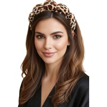 Aslı Kiraz Jewerly Leopar Kadife Dokulu Burgu Model Taç Sarı Detaylı 1