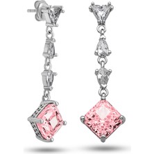 Gumush Gümüş Ice Cut Pembe Zirkon Taşlı Işıltılı Kadın Küpe