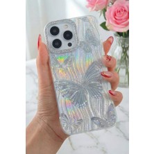 iPhone 16 Pro Max Kılıf Hologramlı Taşlı Simli Kelebek Desenli Darbe Emici Kamera Korumalı Silikon
