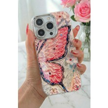 iPhone 16 Pro Kılıf Renk Geçişli Taşlı Kamera Lens Korumalı Simli Pembe Kelebek Desenli Darbe Emici