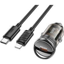 Marsilyan Hoco Z53 Sight Single PD30W Type-C Girişli Araç Çakmaklık Hızlı Şarj Aleti + Type-C To iPhone