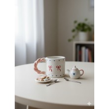 Palto Tasarım Kurdele Tasarımlı Örgü Sap Kupa  - Hediye Seramik Kupa