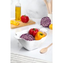 Skygo Akrilik Beyaz Makarna Süzgeçi & Sebze Meyve Süzgeçi