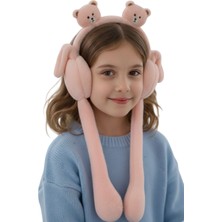 Aslı Kiraz Jewerly Gül Kurusu Renk Ayıcık Figürlü Oynar Kulaklı Peluş Kulaklık