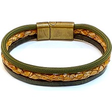 Herşey Nota Verdant Trace – Haki Tonlu Hakiki Deri Erkek BILEKLIK-1453