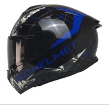 Kuzey Motor Kuzeymotor Mts X340 Soly P.siyah-Mavi Fullface Kask (Siyah Camlı)