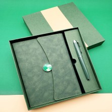 Toptan Perpa Özel Kutulu Deri Defter ve Roller Kalem Seti Yeşil