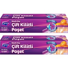 Parex Çift Kilitli 12'li Buzdolabı Poşeti Büyük Boy 26 x 28 cm İkili Paket