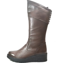 Onlo Ayakkabı 3120 Hakiki Deri Siyah Fermuarlı Dolgu Topuklu Kadın Çizme