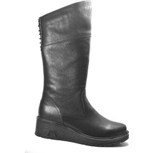 Onlo Ayakkabı 3120 Hakiki Deri Siyah Fermuarlı Dolgu Topuklu Kadın Çizme