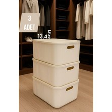 Bayev 3 Adet Colors Krem 13 Lt Dolap Içi Düzenleyici Organizer Hobi Oyuncak Kutusu Kapaklı Saklama Kutusu