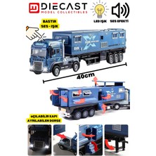 Yıldırım Oyuncak Die Cast Sesli Işıklı Sürtmeli Kapısı Açılan Dorsesi Ayrılan Karavan Tır 40 cm