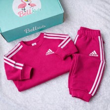 BeU Kids Kız Çocuk 3 Iplik Fırçalı Kumaş %100 Pamuk Pembe Eşofman Takım