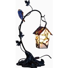 Bieye L30617 Tiffany Style Vitray Cam El İşçiliği, Kuş Evi Masa Lambası Pembe