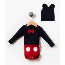 Bubito Pamuklu Esnek Kumaş Mickey Mouse Desenli Kapüşonlu Bebek Body – Konforlu ve Özgür Hareket Sağlayan Tasarım