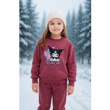 Kidsmadamiko Kuromi Sanrio Baskılı Kız Çocuk 3 İplik Şardonlu İçi Polarlı Eşofman Alt Üst Takım